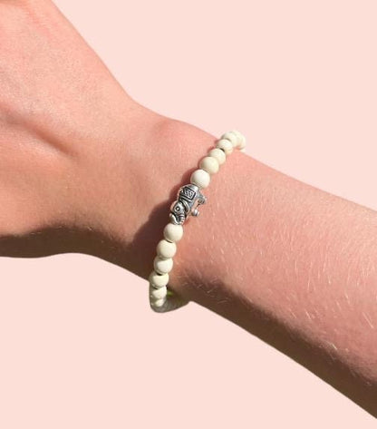 Cream & beige marble elephant charm bracelet with inspirational bravery/ strength/ courage quote card!