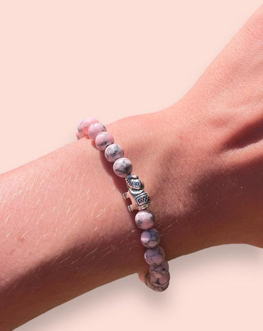 Baby pink marble elephant charm bracelet with inspirational courage/ bravery/ strength quote card!