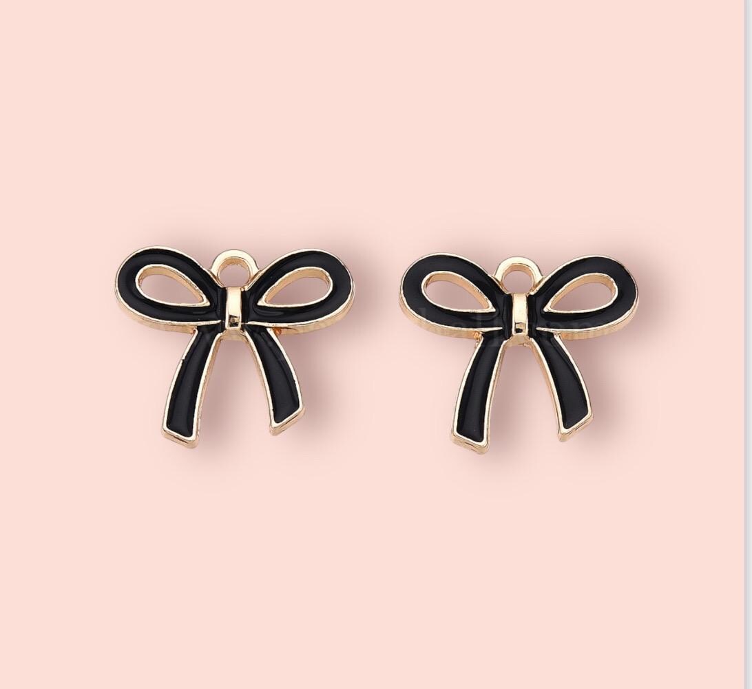 18K Gold Plated Black Bow Huggies Hoop Earrings!