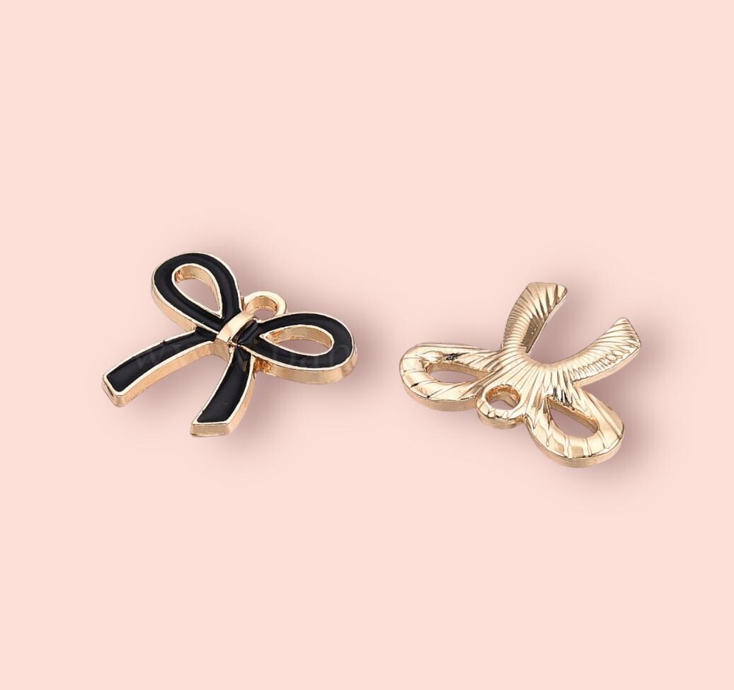 18K Gold Plated Black Bow Huggies Hoop Earrings!