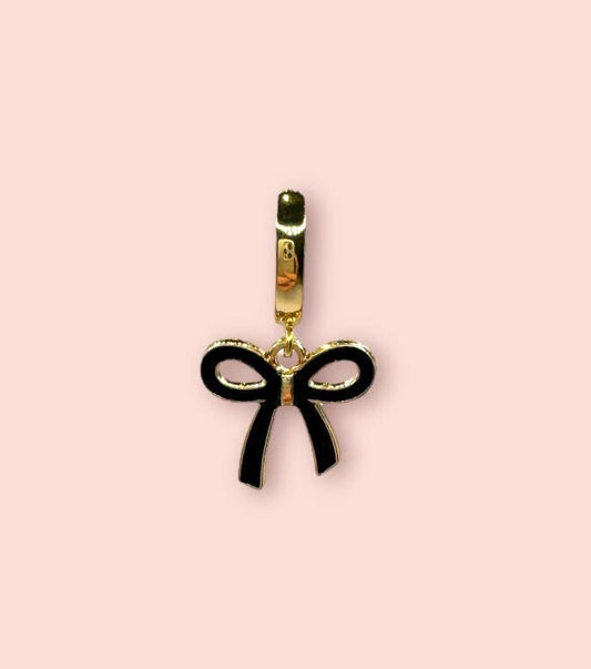 18K Gold Plated Black Bow Huggies Hoop Earrings!