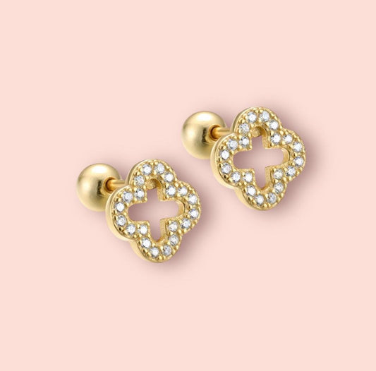 18K gold plated Crystal Clover stud earrings