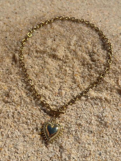 18K Gold Plated T Bar Heart Charm Waterproof Necklace Chain