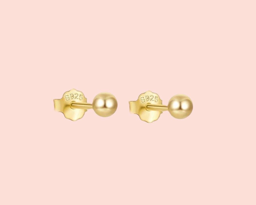 18K gold plated Gold Ball round stud earrings