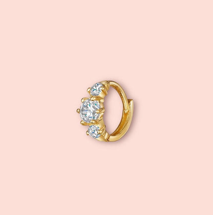 18K Gold Plated Mini Triple Gem Earring/ Cartilage Tragus Helix Huggie hoop with sparkly cubic zirconia stones!
