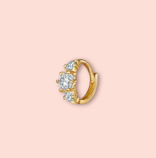 18K Gold Plated Mini Triple Gem Earring/ Cartilage Tragus Helix Huggie hoop with sparkly cubic zirconia stones!