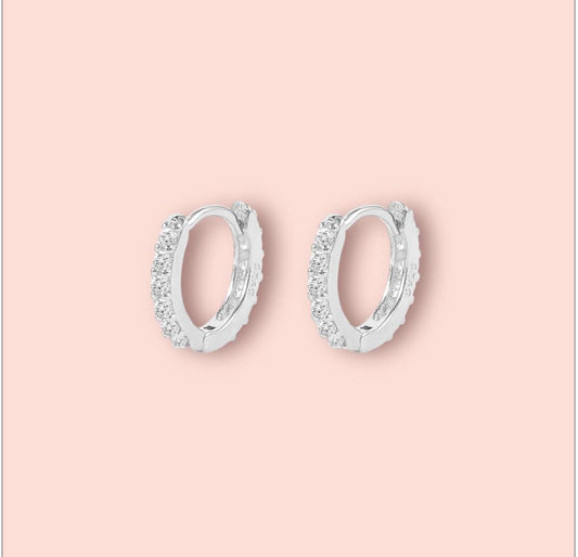 925 Sterling Silver Cubic Zirconia Clear Gem Sparkle 9mm mini Hoop Earrings