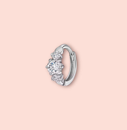 925 Sterling Silver 8mm Mini Triple Gem Earring/ Cartilage Tragus Helix Huggie hoop with sparkly cubic zirconia stones!