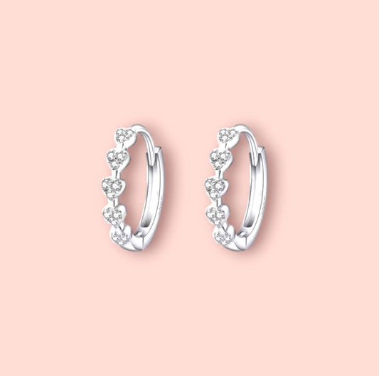 925 Sterling Silver 15mm Gem Heart Hoop earrings