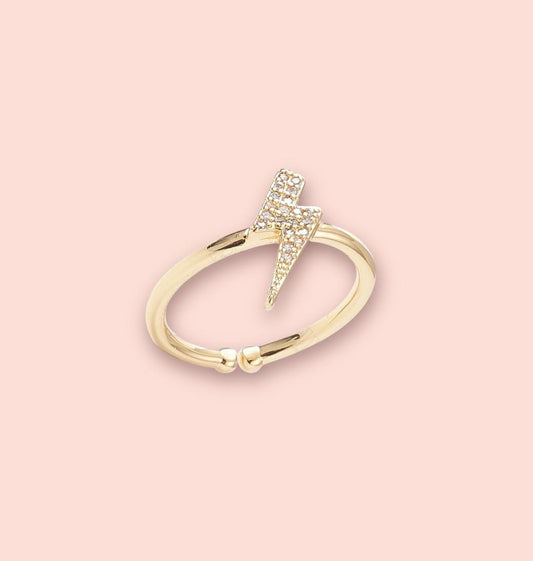 18K Gold Plated Sparkly Lightning Bolt adjustable ring!