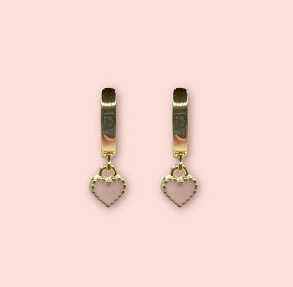 18K Gold Plated Mini Heart Huggies Hoop Earrings - Pink & Gold