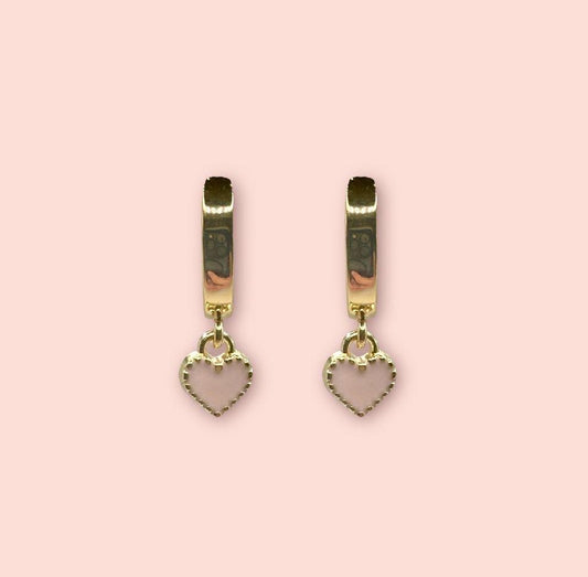 18K Gold Plated Mini Heart Huggies Hoop Earrings - Pink & Gold