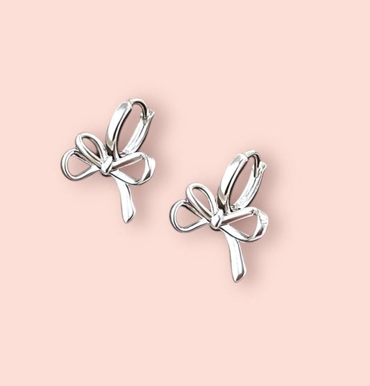 925 Sterling Silver 10mm Hoop Bow Huggies earrings