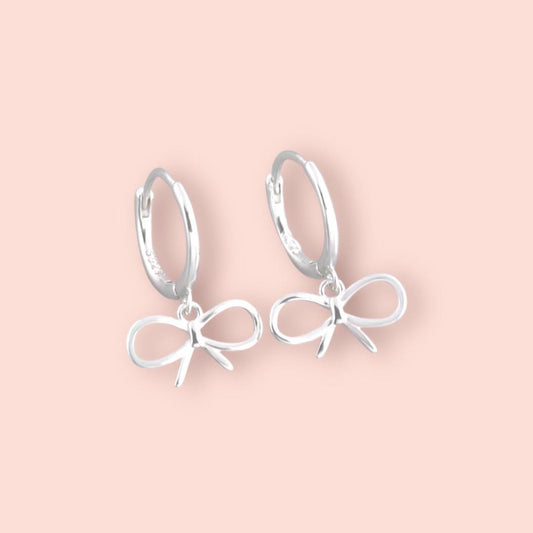 925 Sterling Silver Hoop Bow Charm Huggies earrings
