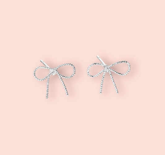 925 Sterling Silver Twisted Bow Knot Stud Earrings