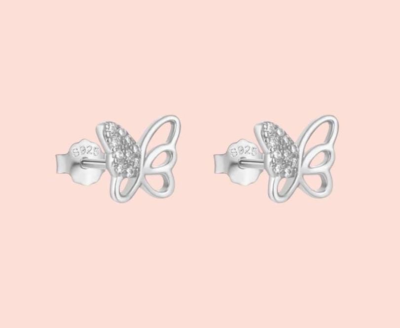 925 Sterling Silver Butterfly Sparkle stud earrings