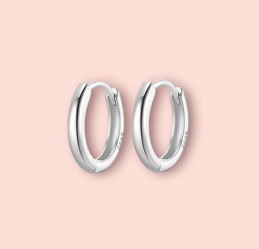 925 Sterling Silver 14mm Plain Hoop earrings